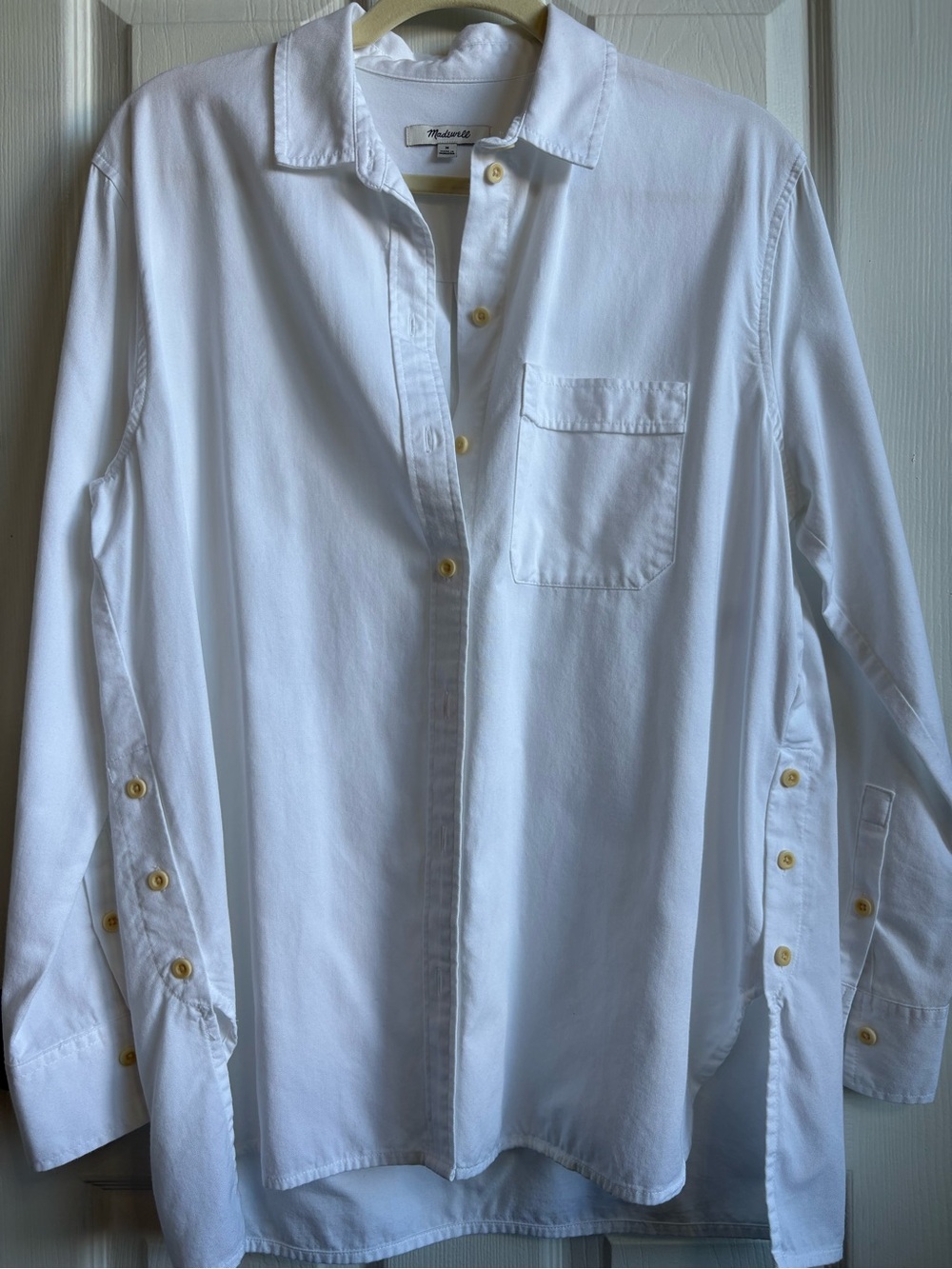 Madewell White Side Button Oversized Ex-Boyfriend Shirt, Size Medium